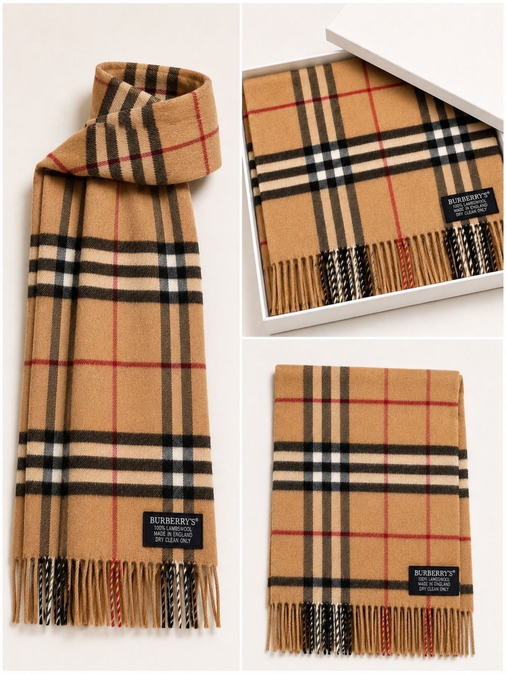 Burberry Camel Vintage Nova Check Wool Scarf